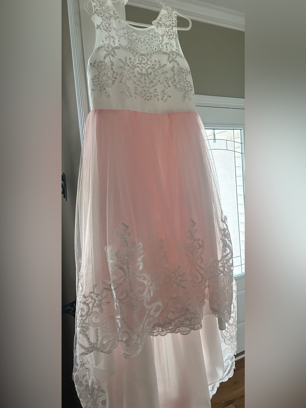 Girl’s Pink and White Embroidered Tulle Dress